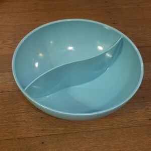 Melmac Ovation By Westinghose Retro Mid Century Aqua Divided Serving Bowl VTG